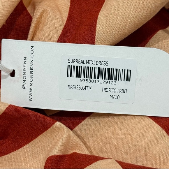 Mon Renn Surreal Midi Dress Tropico Print Red Medium Drop Waist Cotton Vacation - Picture 9 of 16